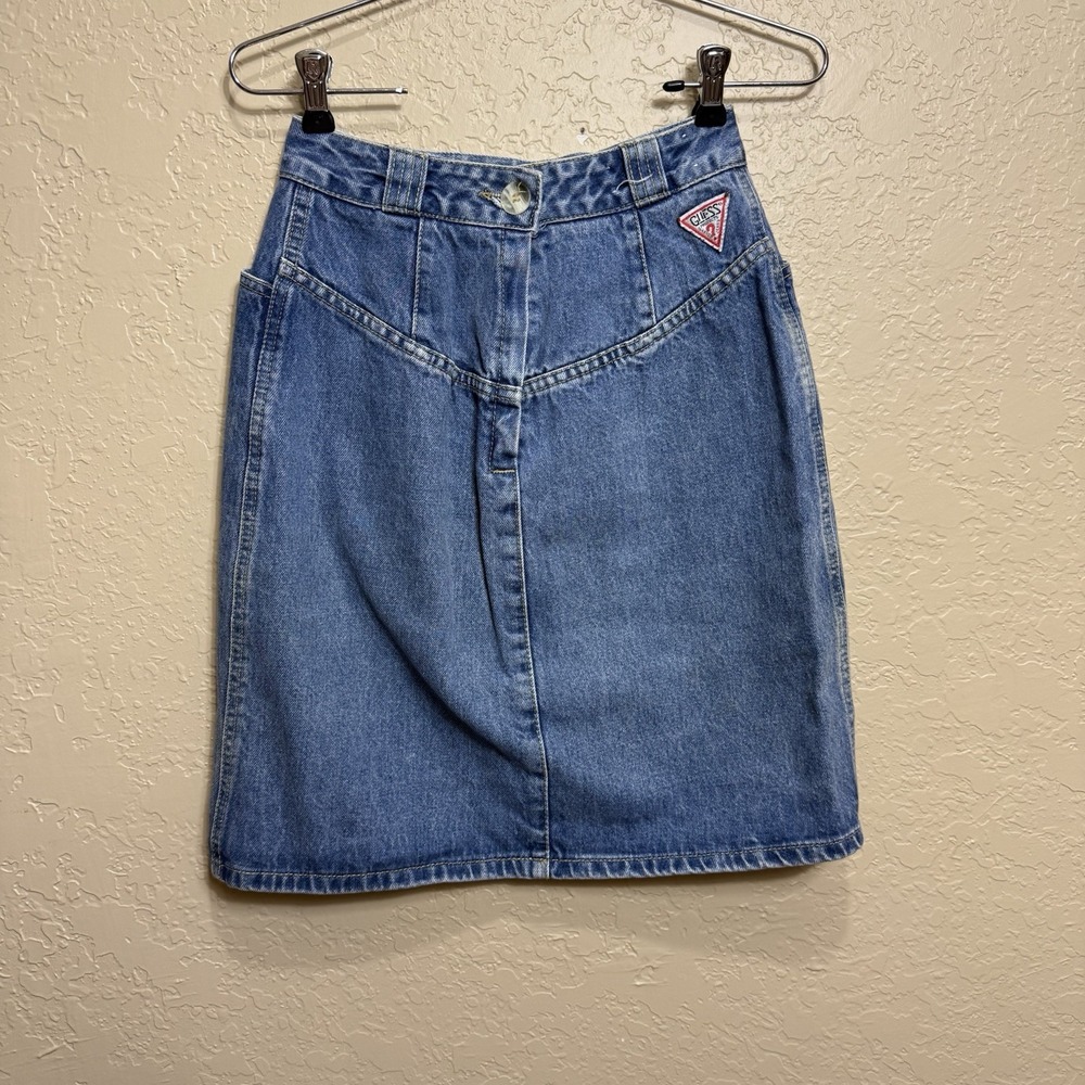 Vintage Guess George Marciano Blue Jeans Denim high waist Skirt Size 28 Y2K
